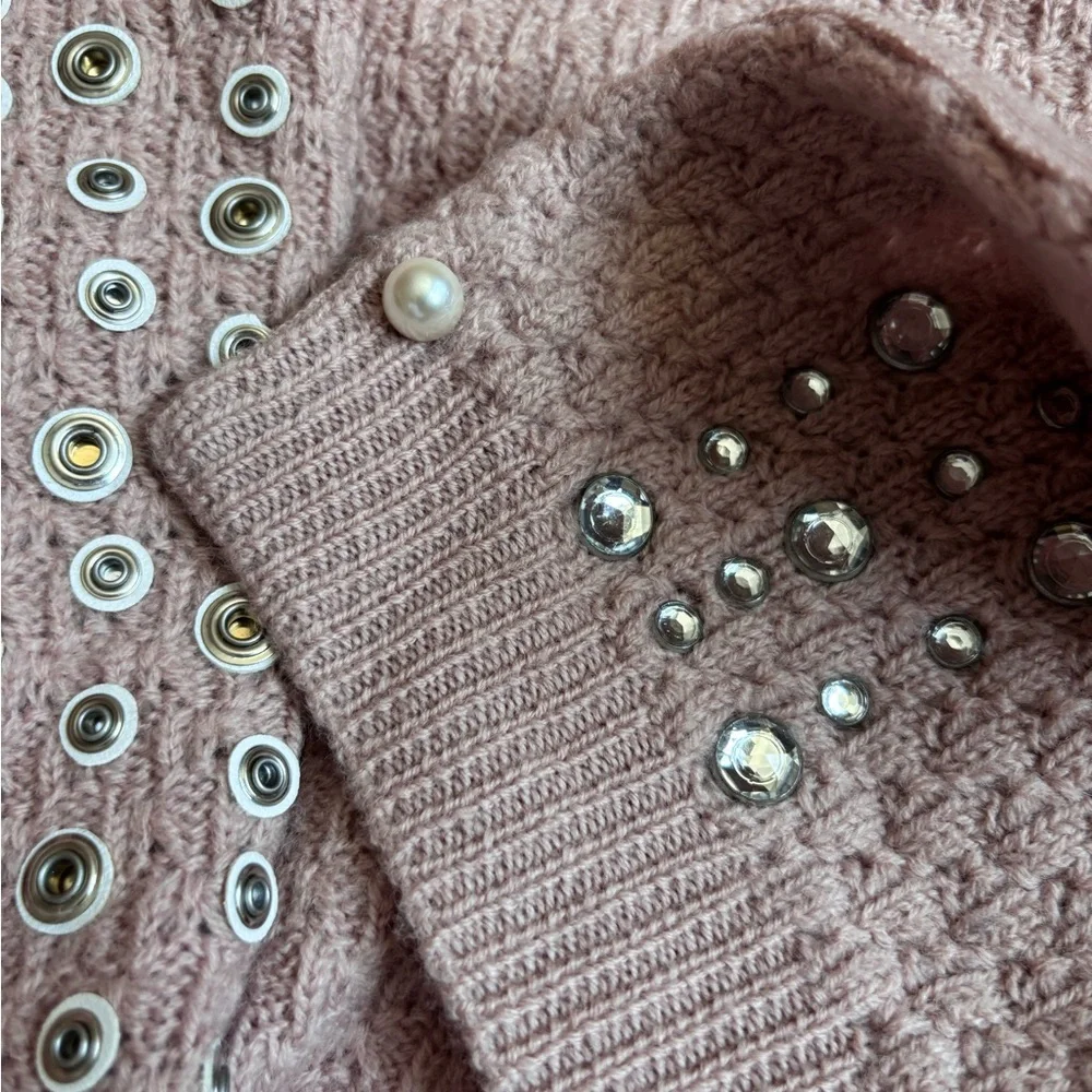 Marc Jacobs Dusty Rose Cropped Wool  Cardigan Embellished Small - Picture 12 of 13